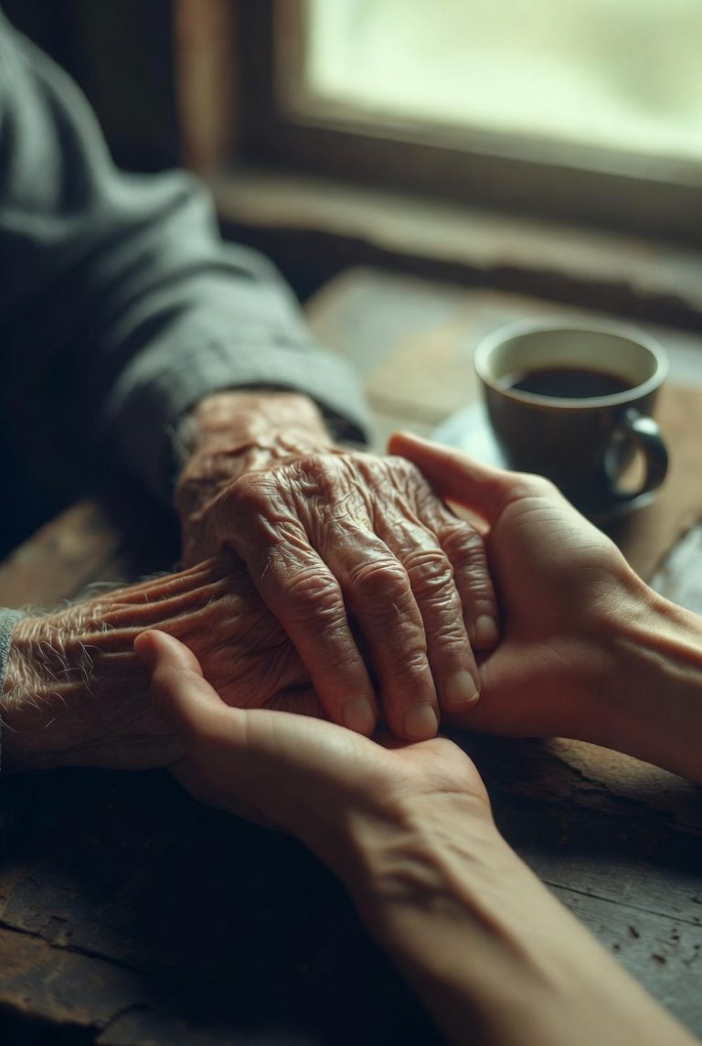 Two generations of hands together — gratitude toward parents